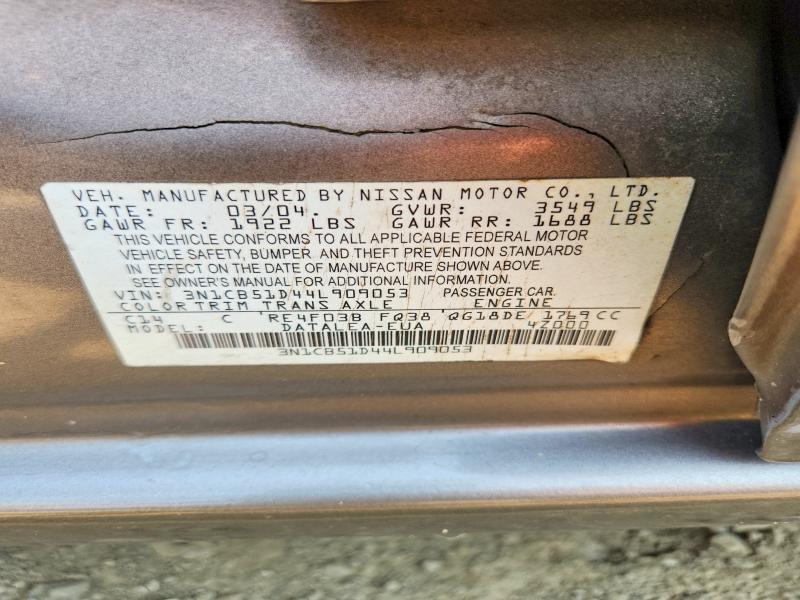 Продаж на аукціоні авто 2004 Nissan Sentra, vin: 3N1CB51D44L909053, номер лоту: 64825186