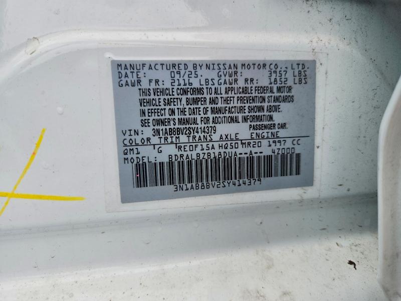 2025 Nissan Sentra მანქანა იყიდება აუქციონზე, vin: 3N1AB8BV2SY414379, აუქციონის ნომერი: 64702546
