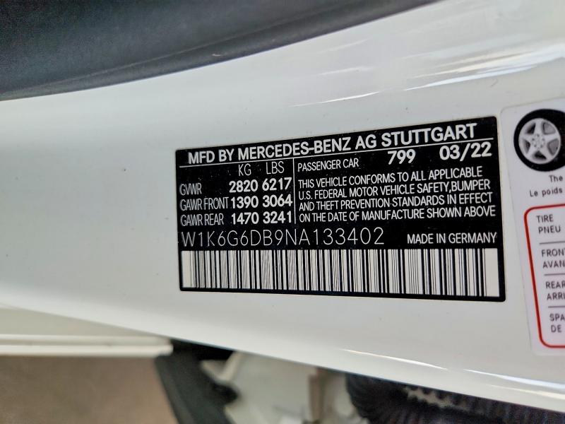 Aukcja sprzedaży 2022 Mercedes-benz S, vin: W1K6G6DB9NA133402, numer aukcji: 63773406