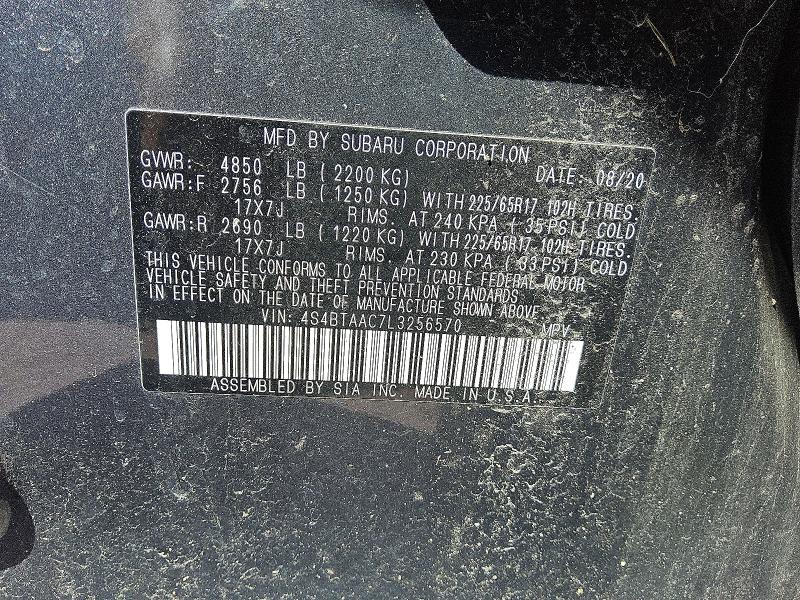 62439476 :رقم المزاد ، 4S4BTAAC7L3256570 vin ، 2020 Subaru Outback مزاد بيع