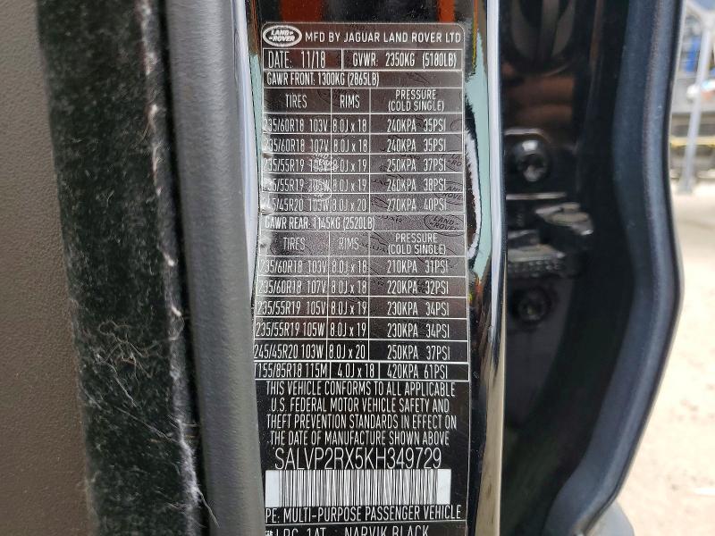 Aukcja sprzedaży 2019 Land Rover Range Rover Evoque, vin: SALVP2RX5KH349729, numer aukcji: 64811686