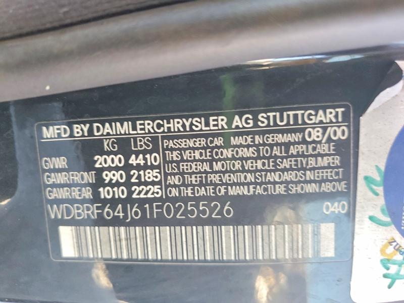 64127526 :رقم المزاد ، WDBRF64J61F025526 vin ، 2001 Mercedes-benz C مزاد بيع