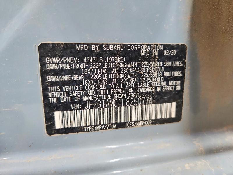 Aukcja sprzedaży 2020 Subaru Crosstrek, vin: JF2GTAMC1L8250774, numer aukcji: 64624236