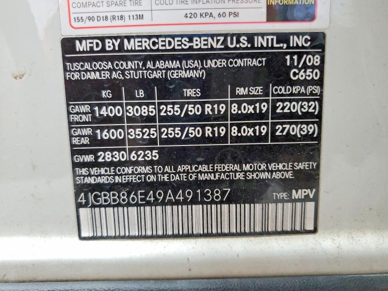 Aukcja sprzedaży 2009 Mercedes-benz Ml, vin: 4JGBB86E49A491387, numer aukcji: 64213076