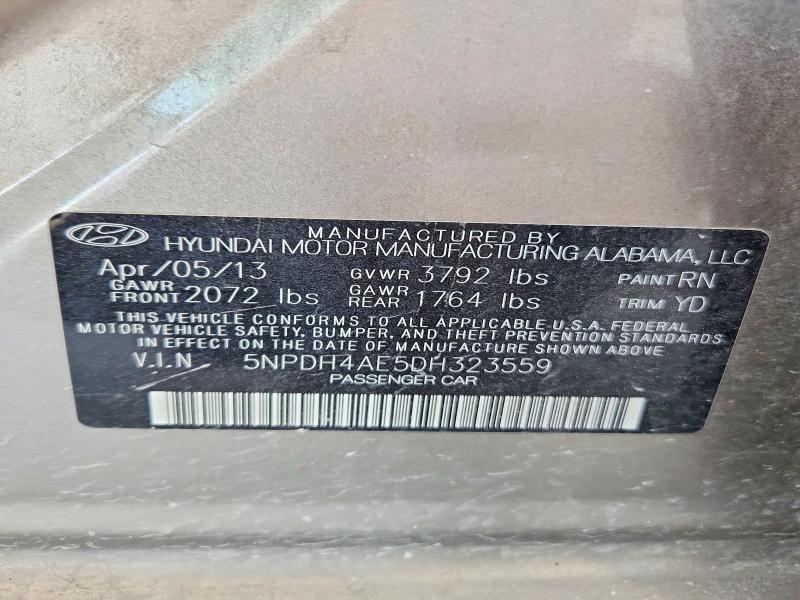 Продажа на аукционе авто 2013 Hyundai Elantra, vin: 5NPDH4AE5DH323559, номер лота: 64979876