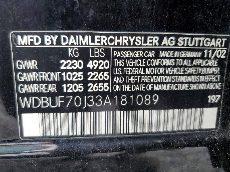 Aukcja sprzedaży 2003 Mercedes-benz E, vin: WDBUF70J33A181089, numer aukcji: 66910116