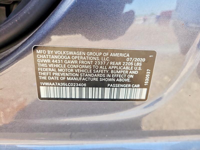 2020 Volkswagen Passat მანქანა იყიდება აუქციონზე, vin: 1VWAA7A35LC023406, აუქციონის ნომერი: 66104706