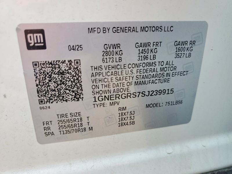 Продаж на аукціоні авто 2025 Chevrolet Traverse, vin: 1GNERGRS7SJ239915, номер лоту: 65790766