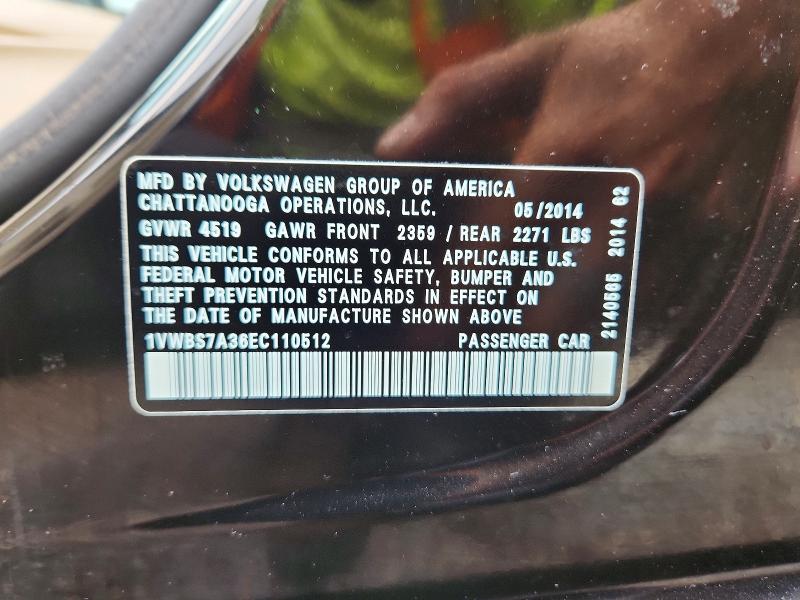2014 Volkswagen Passat მანქანა იყიდება აუქციონზე, vin: 1VWBS7A36EC110512, აუქციონის ნომერი: 63723116
