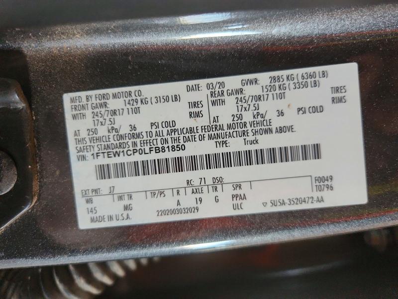 67247336 :رقم المزاد ، 1FTEW1CP0LFB81850 vin ، 2020 Ford F150 مزاد بيع