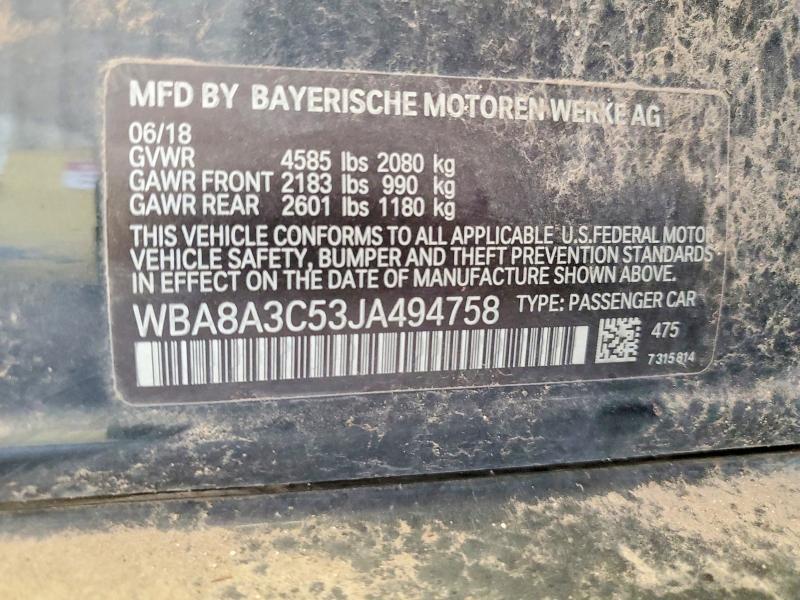 2018 Bmw 320 მანქანა იყიდება აუქციონზე, vin: WBA8A3C53JA494758, აუქციონის ნომერი: 63473336