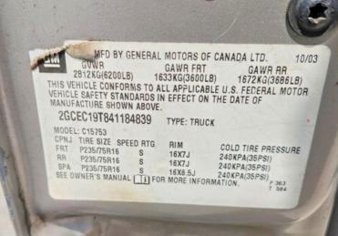Aukcja sprzedaży 2004 Chevrolet Silverado, vin: 2GCEC19T841184839, numer aukcji: 63910496