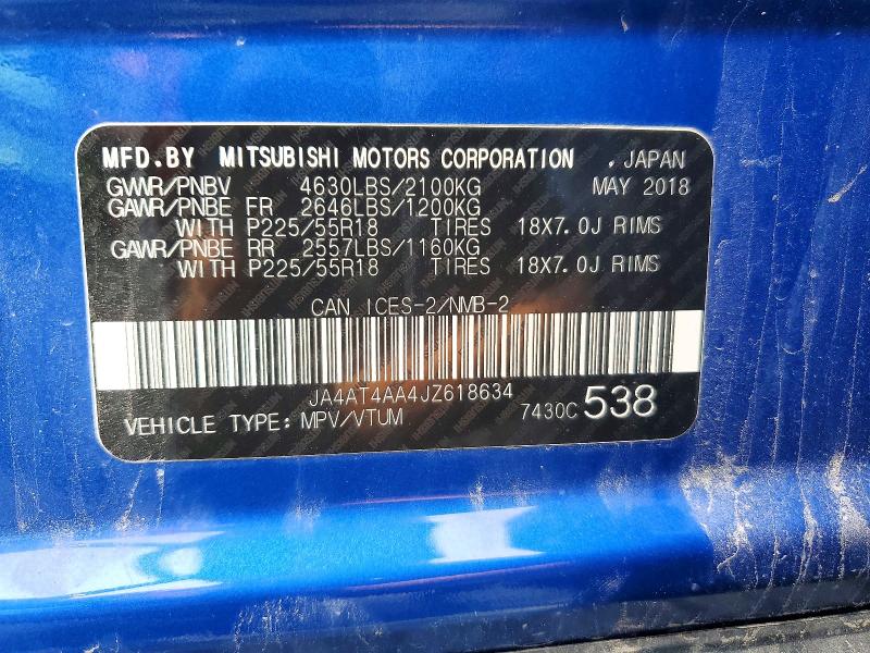 63901876 :رقم المزاد ، JA4AT4AA4JZ618634 vin ، 2018 Mitsubishi Eclipse Cross مزاد بيع