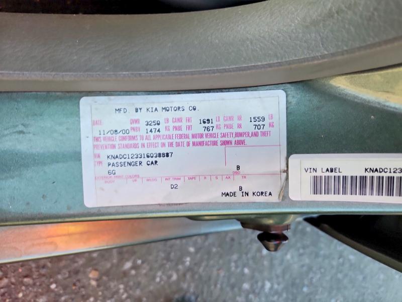 Aukcja sprzedaży 2001 Kia Rio, vin: KNADC123316038887, numer aukcji: 64225186