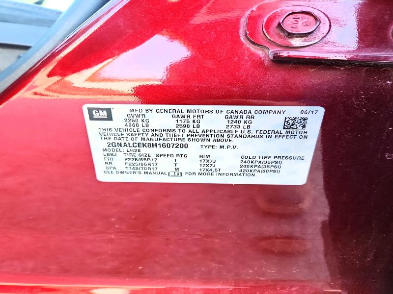 62861706 :رقم المزاد ، 2GNALCEK8H1607200 vin ، 2017 Chevrolet Equinox مزاد بيع