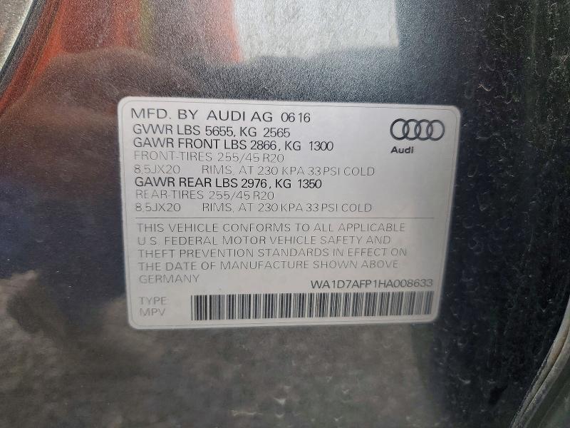 63679936 :رقم المزاد ، WA1D7AFP1HA008633 vin ، 2017 Audi Q5 مزاد بيع