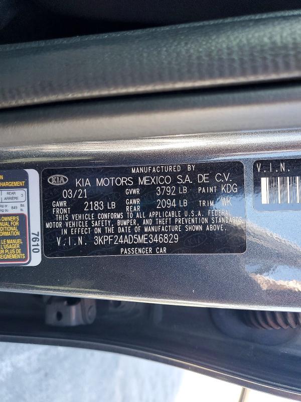 2021 Kia Forte მანქანა იყიდება აუქციონზე, vin: 3KPF24AD5ME346829, აუქციონის ნომერი: 66460516