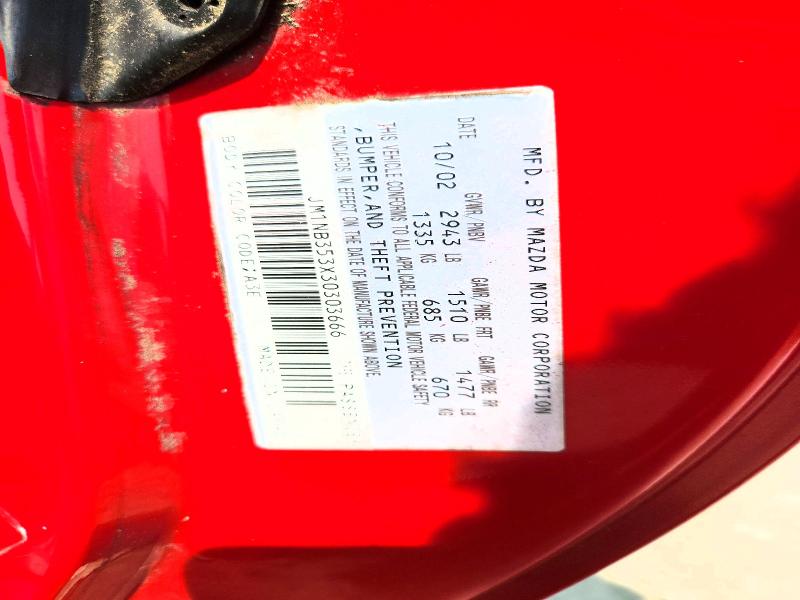 65022376 :رقم المزاد ، JM1NB353X30303666 vin ، 2003 Mazda Mx-5 Miata مزاد بيع
