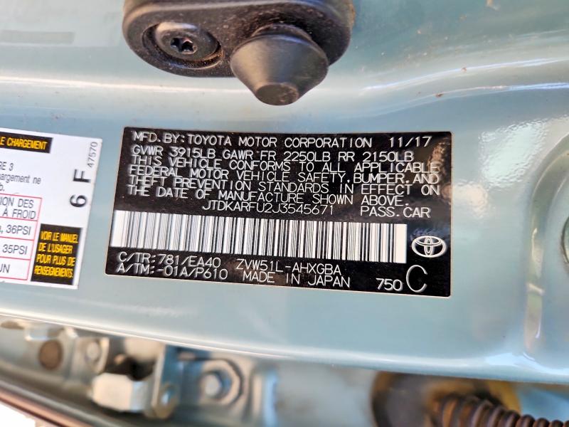 Продаж на аукціоні авто 2018 Toyota Prius, vin: JTDKARFU2J3545671, номер лоту: 64317706
