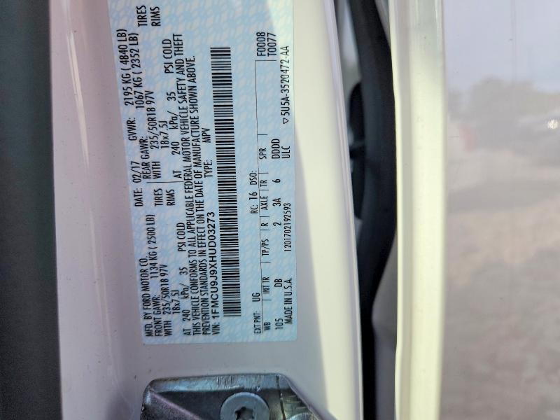 Продаж на аукціоні авто 2017 Ford Escape, vin: 1FMCU9J9XHUD03273, номер лоту: 62122916