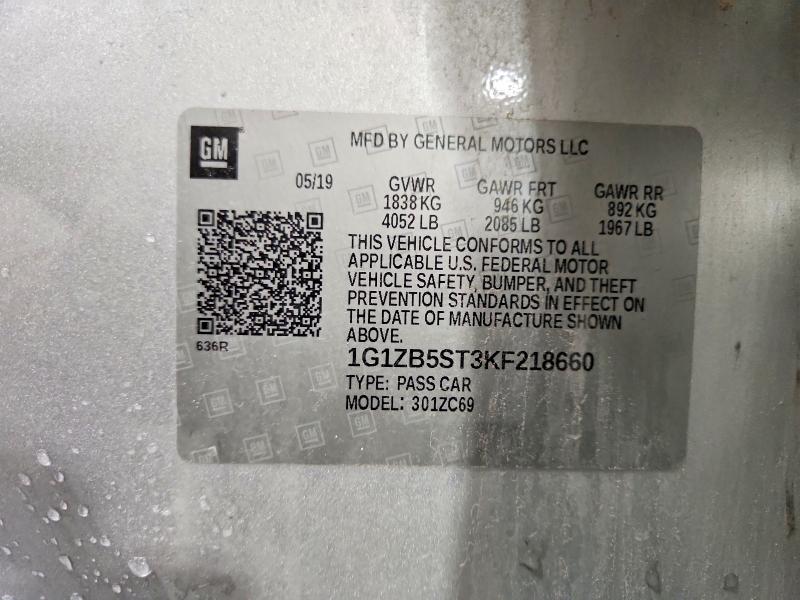 Продаж на аукціоні авто 2019 Chevrolet Malibu, vin: 1G1ZB5ST3KF218660, номер лоту: 67099136