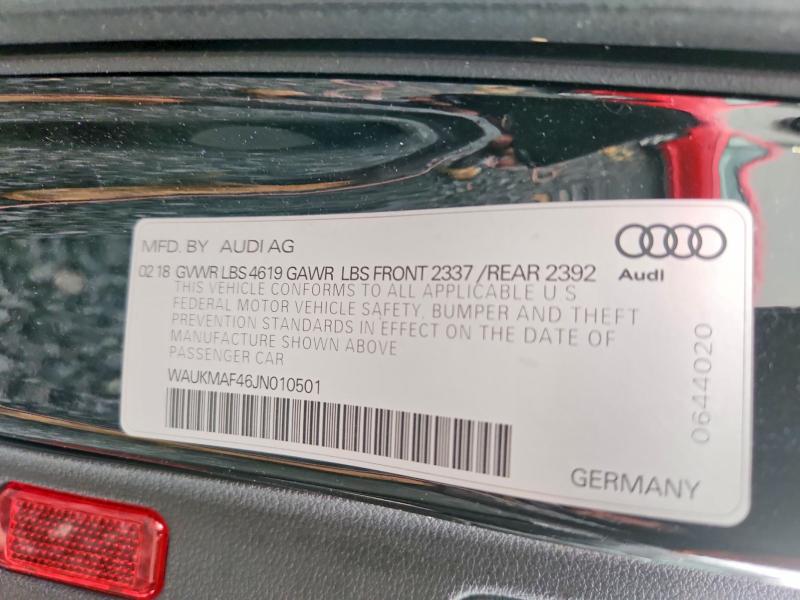 2018 Audi A4 მანქანა იყიდება აუქციონზე, vin: WAUKMAF46JN010501, აუქციონის ნომერი: 63346546