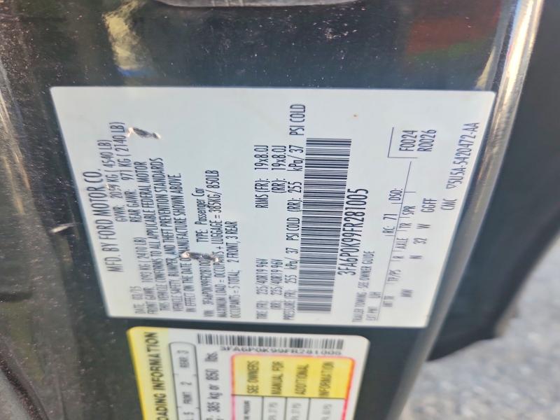 2015 Ford Fusion მანქანა იყიდება აუქციონზე, vin: 3FA6P0K99FR281005, აუქციონის ნომერი: 65028076