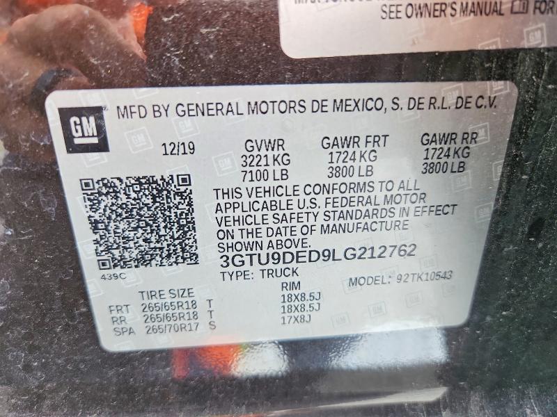 Aukcja sprzedaży 2020 Gmc Sierra, vin: 3GTU9DED9LG212762, numer aukcji: 65994136
