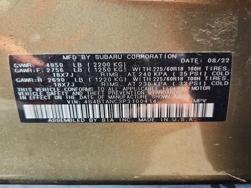 Aukcja sprzedaży 2023 Subaru Outback, vin: 4S4BTANC3P3100414, numer aukcji: 63552506
