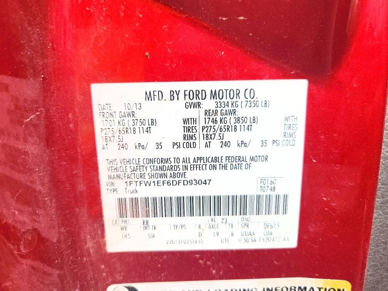 64246986 :رقم المزاد ، 1FTFW1EF6DFD93047 vin ، 2013 Ford F150 مزاد بيع
