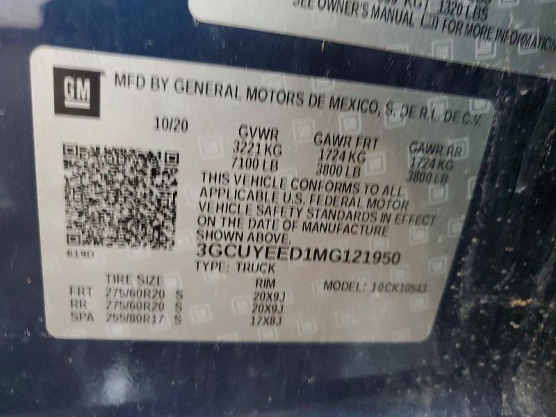 Aukcja sprzedaży 2021 Chevrolet Silverado, vin: 3GCUYEED1MG121950, numer aukcji: 64086866