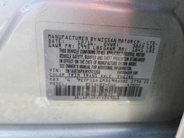 2017 Nissan Sentra მანქანა იყიდება აუქციონზე, vin: 3N1AB7APXHY243368, აუქციონის ნომერი: 63904146