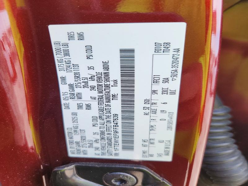 65174706 :رقم المزاد ، 1FTEW1EF9FFB47639 vin ، 2015 Ford F150 مزاد بيع