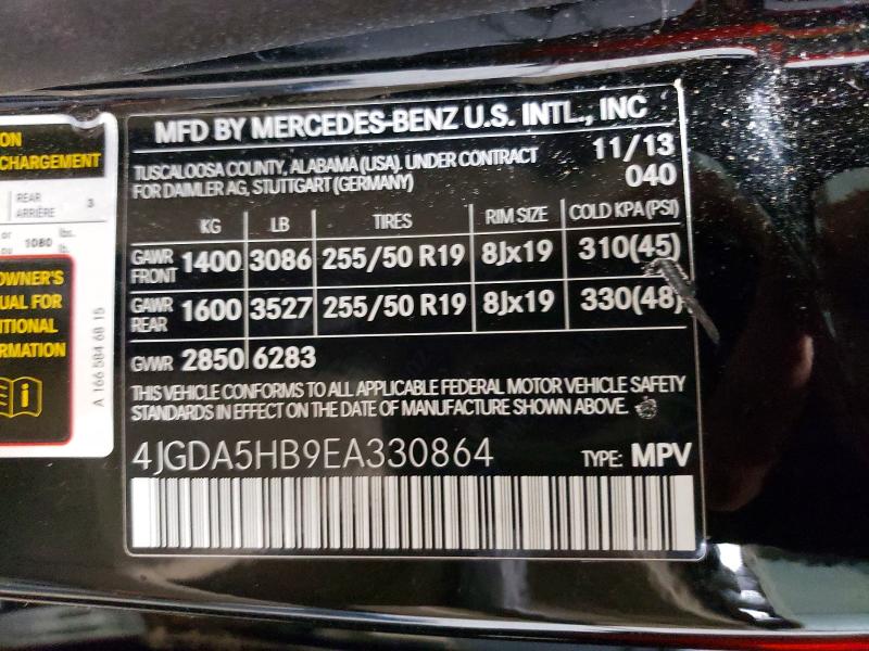 2014 Mercedes-benz Ml მანქანა იყიდება აუქციონზე, vin: 4JGDA5HB9EA330864, აუქციონის ნომერი: 65018266