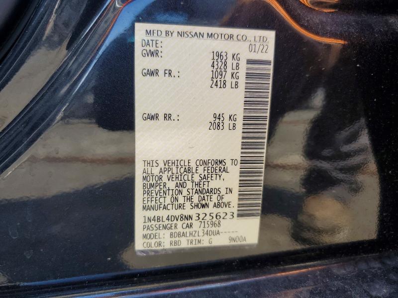Продаж на аукціоні авто 2022 Nissan Altima, vin: 1N4BL4DV8NN325623, номер лоту: 64256236