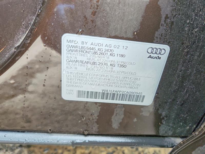 66185506 :رقم المزاد ، WA1LFAFP2CA090945 vin ، 2012 Audi Q5 مزاد بيع