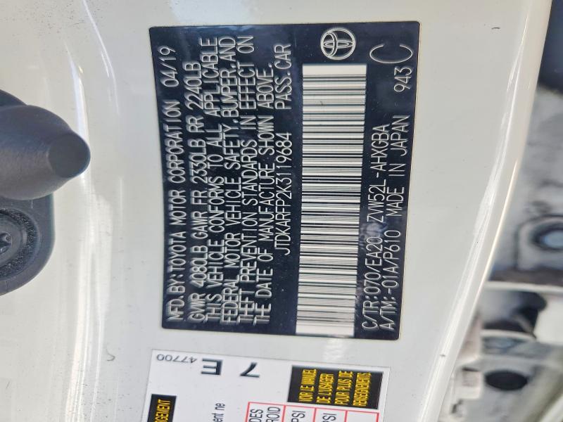 2019 Toyota Prius Prime მანქანა იყიდება აუქციონზე, vin: JTDKARFP2K3119684, აუქციონის ნომერი: 63579226