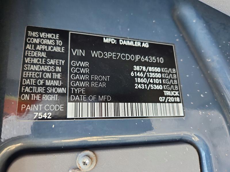 65988726 :رقم المزاد ، WD3PE7CD0JP643510 vin ، 2018 Mercedes-benz Sprinter مزاد بيع