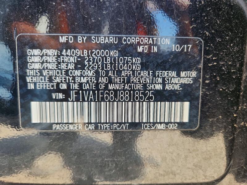 Aukcja sprzedaży 2018 Subaru Wrx, vin: JF1VA1F68J8818525, numer aukcji: 65759796