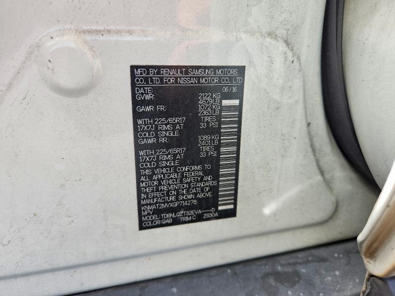 64811386 :رقم المزاد ، KNMAT2MVXGP714278 vin ، 2016 Nissan Rogue مزاد بيع