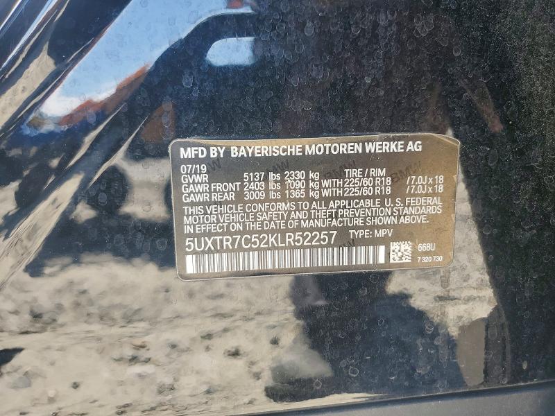 2019 Bmw X3 მანქანა იყიდება აუქციონზე, vin: 5UXTR7C52KLR52257, აუქციონის ნომერი: 65406396