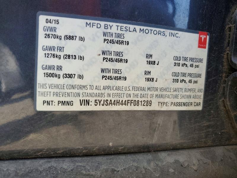 65498696 :رقم المزاد ، 5YJSA4H44FF081289 vin ، 2015 Tesla Model S مزاد بيع