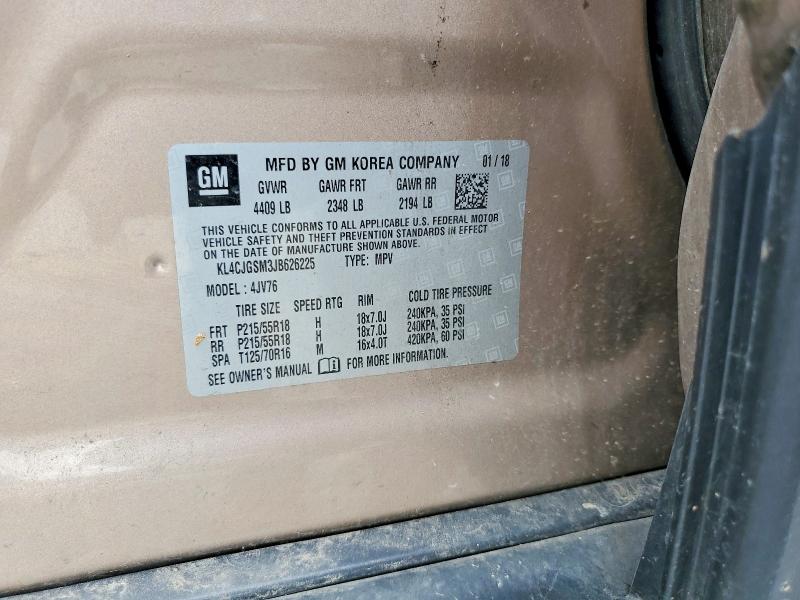 63011286 :رقم المزاد ، KL4CJGSM3JB626225 vin ، 2018 Buick Encore مزاد بيع
