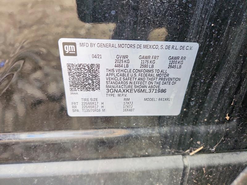 62875016 :رقم المزاد ، 3GNAXKEV6ML371986 vin ، 2021 Chevrolet Equinox مزاد بيع