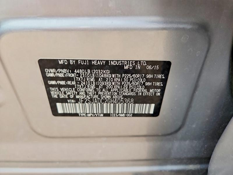 Aukcja sprzedaży 2016 Subaru Forester, vin: JF2SJADC2GH405368, numer aukcji: 64505656