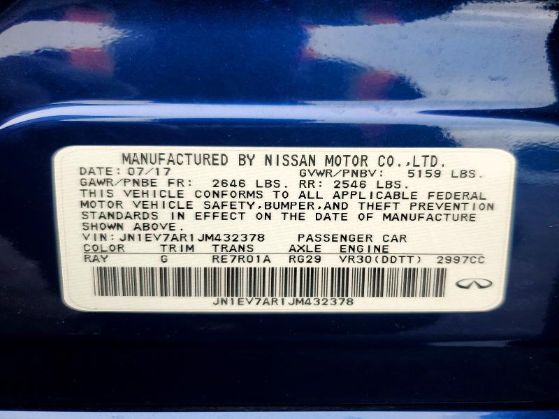2018 Infiniti Q50 მანქანა იყიდება აუქციონზე, vin: JN1EV7AR1JM432378, აუქციონის ნომერი: 63543466