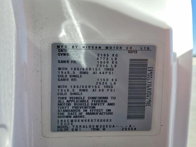 Продаж на аукціоні авто 2019 Nissan Nv200, vin: 3N6CM0KN9KK700683, номер лоту: 65697516