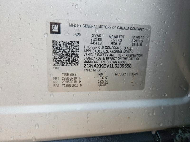 Продаж на аукціоні авто 2020 Chevrolet Equinox, vin: 2GNAXKEV1L6239558, номер лоту: 63881256