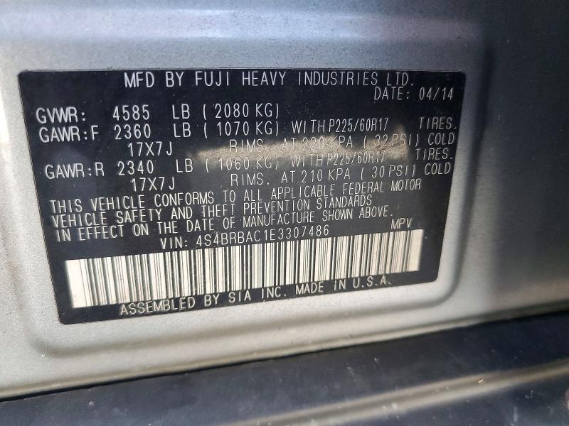 Продаж на аукціоні авто 2014 Subaru Outback, vin: 4S4BRBAC1E3307486, номер лоту: 64502956