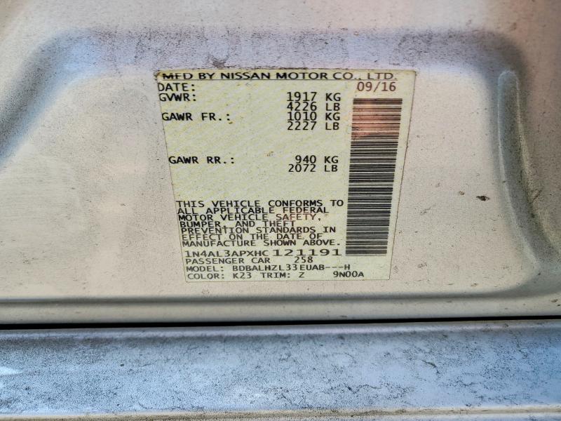 Aukcja sprzedaży 2017 Nissan Altima, vin: 1N4AL3APXHC121191, numer aukcji: 65990586